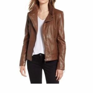 Brown Leather Moto Jacket